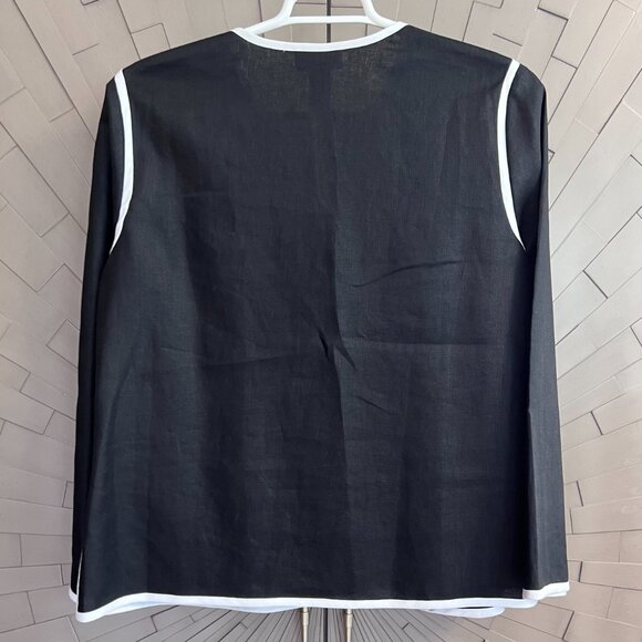 Jones New York Black White 100% Linen Top - Picture 2 of 10